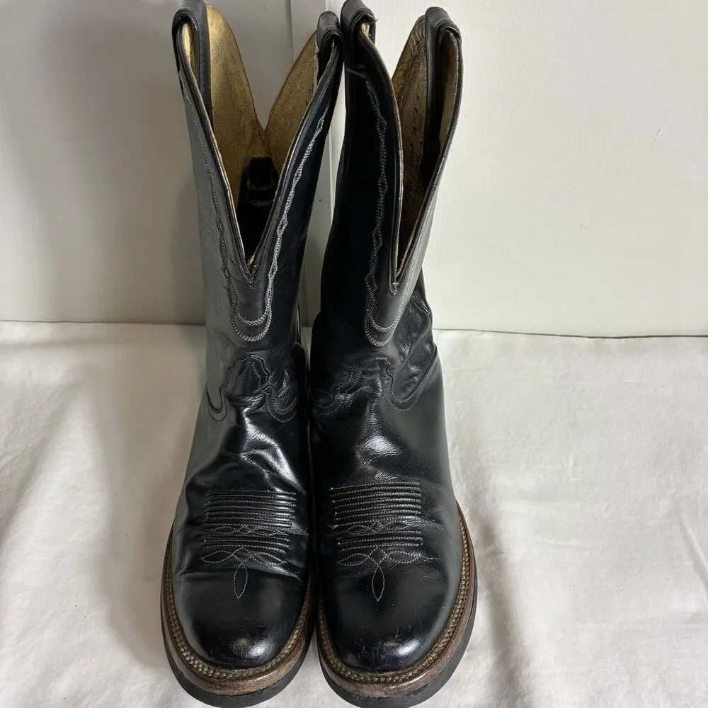 Vintage Tony Lama Men's Cowboy Boots Size 9B Black Leather Western Wear Riding